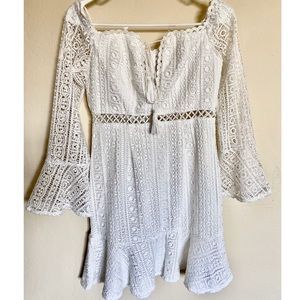 Long Sleeve Off-shoulder Lace Mini Dress